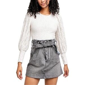 Free People Jasmine Tea Time Puff Sleeve Lace Crop Top Womens